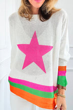 Load image into Gallery viewer, Star Contrast Round Neck Long Sleeve Knit Top
