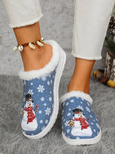 Load image into Gallery viewer, Snowman Print Flat Slippers with Faux Fur
