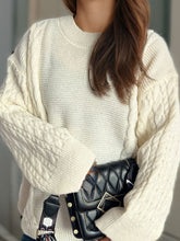 Load image into Gallery viewer, Cable-Knit Round Neck Long Sleeve Sweater
