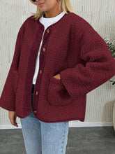 Load image into Gallery viewer, Contrast Button Up Sherpa Jacket with Pockets
