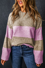 Load image into Gallery viewer, Color Block Round Neck Long Sleeve Sweater
