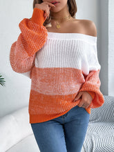 Load image into Gallery viewer, Color Block Off-Shoulder Long Sleeve Sweater
