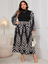 Load image into Gallery viewer, Plus Size Printed Mock Neck Long Sleeve Midi Dress
