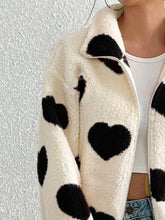 Load image into Gallery viewer, Heart Zip Up Drop Shoulder Furry Jacket
