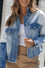 Load image into Gallery viewer, Distressed Button Up Drop Shoulder Denim Jacket
