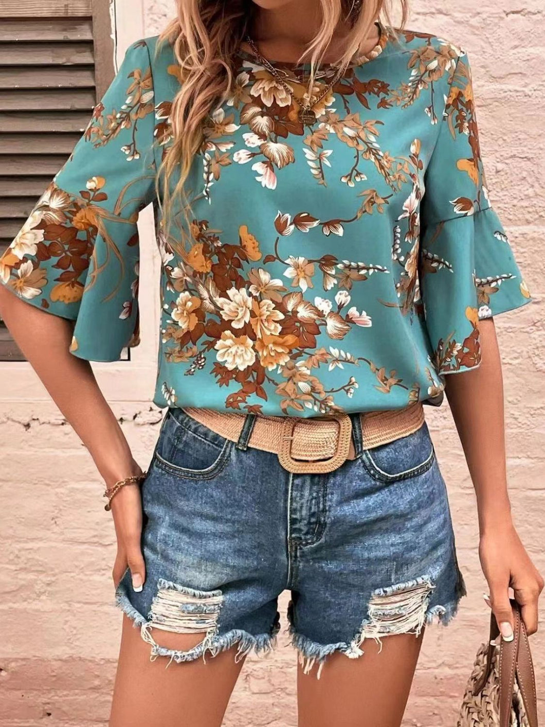 Printed Round Neck Half Sleeve Blouse