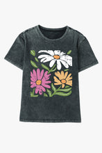 Load image into Gallery viewer, Flower Graphic Round Neck Short Sleeve T-Shirt
