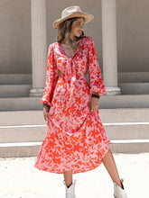 Load image into Gallery viewer, Tied Cutout Printed Long Sleeve Midi Dress

