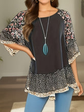 Load image into Gallery viewer, Full Size Frill Printed Round Neck Half Sleeve Blouse
