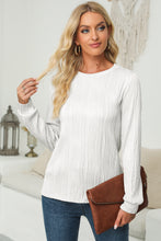 Load image into Gallery viewer, Textured Round Neck Long Sleeve Blouse
