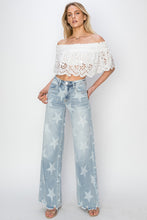 Load image into Gallery viewer, RISEN Full Size Raw Hem Star Wide Leg Jeans
