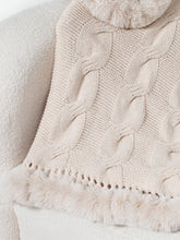Load image into Gallery viewer, Fuzzy Hem Cable-Knit Poncho
