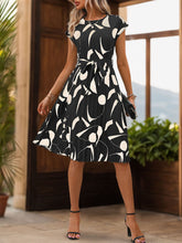 Load image into Gallery viewer, Tied Pleated Printed Cap Sleeve Dress
