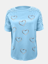 Load image into Gallery viewer, Full Size Lace Detail Heart Round Neck Short Sleeve Top
