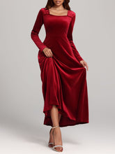 Load image into Gallery viewer, Square Neck Long Sleeve Velvet Dress
