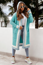 Load image into Gallery viewer, Pocketed Contrast Long Sleeve Hooded Cardigan
