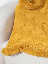 Load image into Gallery viewer, Fuzzy Hem Cable-Knit Poncho
