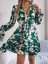 Load image into Gallery viewer, Tied Ruffled Printed Long Sleeve Dress
