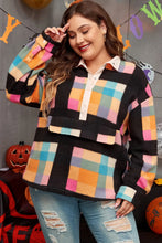 Load image into Gallery viewer, Plus Size Color Block Half Snap Long Sleeve Sweatshirt
