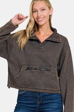 Load image into Gallery viewer, Zenana Acid Wash Fleece Half Snap Sweatshirt with Pocket
