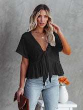 Load image into Gallery viewer, Tied Plunge Short Sleeve Blouse
