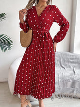 Load image into Gallery viewer, Tied Polka Dot Long Sleeve Midi Dress
