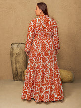 Load image into Gallery viewer, Plus Size Printed Notched Long Sleeve Maxi Dress
