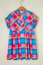 Load image into Gallery viewer, Plaid Notched Short Sleeve Mini Dress
