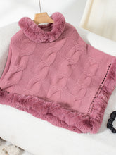 Load image into Gallery viewer, Fuzzy Hem Cable-Knit Poncho
