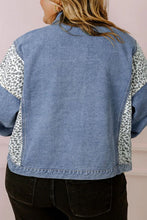 Load image into Gallery viewer, Plus Size Leopard Long Sleeve Denim Jacket
