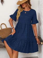 Load image into Gallery viewer, Mandy Ruffled Ruched Round Neck Half Sleeve Dress
