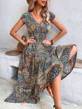 Load image into Gallery viewer, Smocked Printed Cap Sleeve Midi Dress
