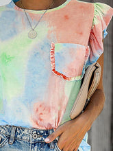 Load image into Gallery viewer, Ruffled Printed Round Neck Cap Sleeve T-Shirt
