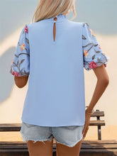 Load image into Gallery viewer, Embroidered Mock Neck Puff Sleeve Blouse
