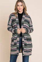 Load image into Gallery viewer, BOMBOM Geometric Open Front Long Sleeve Cardigan with Pockets
