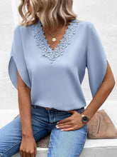 Load image into Gallery viewer, Lace Detail V-Neck Half Sleeve Blouse
