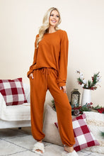 Load image into Gallery viewer, Super Lady Full Size Fuzzy Hacci Brush Round Neck Top and Pants Lounge Set
