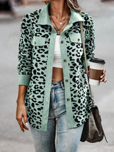 Load image into Gallery viewer, Full Size Leopard Collared Neck Button Up Long Sleeve Jacket
