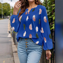 Load image into Gallery viewer, Feather Print Notched Balloon Sleeve Top
