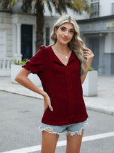 Load image into Gallery viewer, Textured Notched Short Sleeve Blouse
