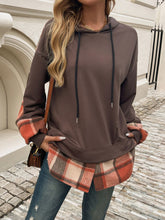 Load image into Gallery viewer, Devine Drawstring Plaid Long Sleeve Hoodie
