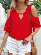 Load image into Gallery viewer, Cold Shoulder Flounce Sleeve Blouse
