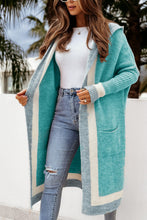 Load image into Gallery viewer, Pocketed Contrast Long Sleeve Hooded Cardigan

