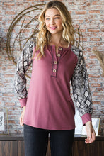 Load image into Gallery viewer, Heimish Full Size Snakeskin Print Raglan Sleeve Half Button Top
