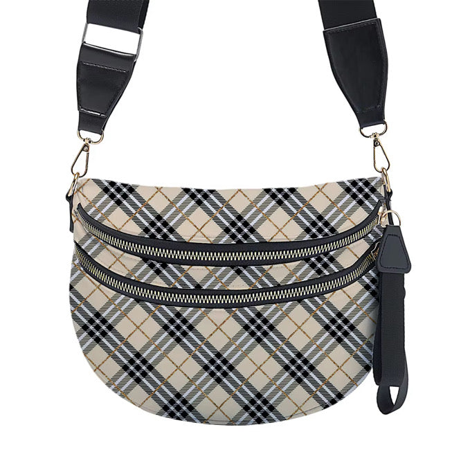 Roni - Nylon Crossbody - Plaid Tan & Gold - PREORDER
