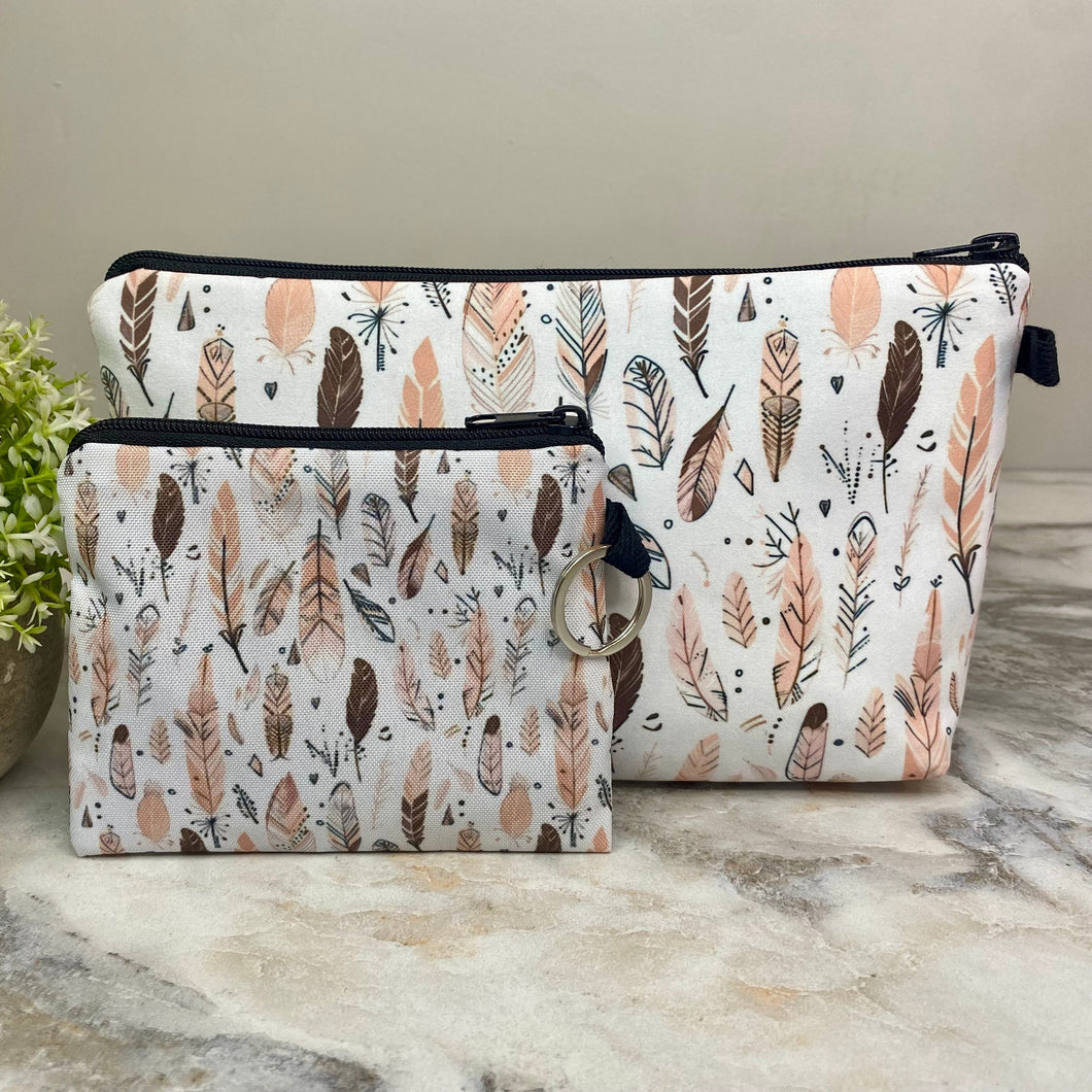 Pouch & Mini Pouch Bundled Set - Feathers Tan