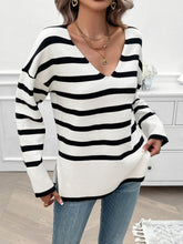 Load image into Gallery viewer, Striped V-Neck Long Sleeve Knit Top
