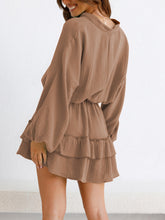 Load image into Gallery viewer, Ruffled Notched Balloon Sleeve Mini Dress
