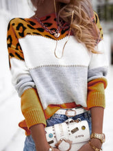 Load image into Gallery viewer, Leopard Color Block Round Neck Long Sleeve Sweater
