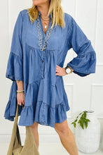 Load image into Gallery viewer, Notched Three-Quarter Sleeve Denim Dress
